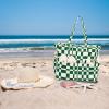 imageWaterproof Beach Tote Pool Bags for Women Ladies Extra Large Gym Tote Carry On Bag With Wet Compartment for Weekender TravelCheck Green White
