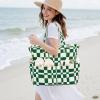 imageWaterproof Beach Tote Pool Bags for Women Ladies Extra Large Gym Tote Carry On Bag With Wet Compartment for Weekender TravelCheck Green White