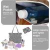 imageWaterproof Beach Tote Pool Bags for Women Ladies Extra Large Gym Tote Carry On Bag With Wet Compartment for Weekender TravelChecked Black White