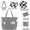 imageWaterproof Beach Tote Pool Bags for Women Ladies Extra Large Gym Tote Carry On Bag With Wet Compartment for Weekender TravelChecked Black White