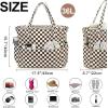 imageWaterproof Beach Tote Pool Bags for Women Ladies Extra Large Gym Tote Carry On Bag With Wet Compartment for Weekender TravelChecked Brown Beige