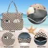 imageWaterproof Beach Tote Pool Bags for Women Ladies Extra Large Gym Tote Carry On Bag With Wet Compartment for Weekender TravelChecked Brown Beige