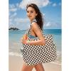 imageWaterproof Beach Tote Pool Bags for Women Ladies Extra Large Gym Tote Carry On Bag With Wet Compartment for Weekender TravelChecked Brown Beige