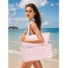 imageWaterproof Beach Tote Pool Bags for Women Ladies Extra Large Gym Tote Carry On Bag With Wet Compartment for Weekender TravelChecked Pink White