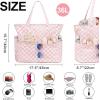 imageWaterproof Beach Tote Pool Bags for Women Ladies Extra Large Gym Tote Carry On Bag With Wet Compartment for Weekender TravelChecked Pink White