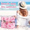 imageWaterproof Beach Tote Pool Bags for Women Ladies Extra Large Gym Tote Carry On Bag With Wet Compartment for Weekender TravelFlamingopink