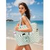 imageWaterproof Beach Tote Pool Bags for Women Ladies Extra Large Gym Tote Carry On Bag With Wet Compartment for Weekender TravelGrass Green White Grid