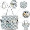 imageWaterproof Beach Tote Pool Bags for Women Ladies Extra Large Gym Tote Carry On Bag With Wet Compartment for Weekender TravelGrey and White Checkered Pattern