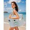 imageWaterproof Beach Tote Pool Bags for Women Ladies Extra Large Gym Tote Carry On Bag With Wet Compartment for Weekender TravelGrey and White Checkered Pattern