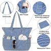 imageWaterproof Beach Tote Pool Bags for Women Ladies Extra Large Gym Tote Carry On Bag With Wet Compartment for Weekender TravelSea Blue Stripes