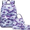 imageBluboon Teen Girls School Backpack Kids Bookbag Set with Lunch Box Pencil Case Travel Laptop Backpack Casual Daypacks Marble PinkBlueCamo Purple