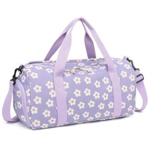 imageBLUBOON Duffle Bag Girls Kids Cute Gym Bag with Shoes Compartment ampamp Wet Separation Waterproof Sports Overnight Travel BagBeige Floral Purple