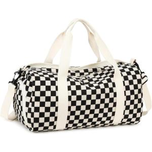imageBLUBOON Duffle Bag Girls Kids Cute Gym Bag with Shoes Compartment ampamp Wet Separation Waterproof Sports Overnight Travel BagCorduroy Black white check