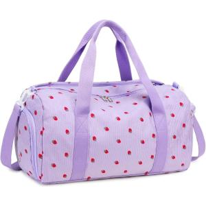 imageBLUBOON Duffle Bag Girls Kids Cute Gym Bag with Shoes Compartment ampamp Wet Separation Waterproof Sports Overnight Travel BagCorduroy Strawberry Purple