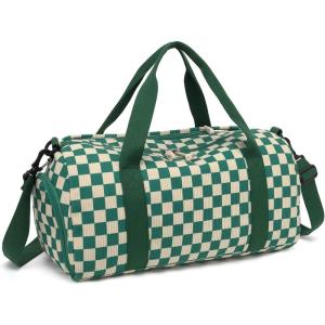 imageBLUBOON Duffle Bag Girls Kids Cute Gym Bag with Shoes Compartment ampamp Wet Separation Waterproof Sports Overnight Travel BagGreen Green white checked