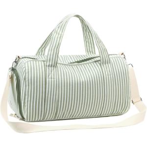 imageBLUBOON Duffle Bag Girls Kids Cute Gym Bag with Shoes Compartment ampamp Wet Separation Waterproof Sports Overnight Travel BagGreen White Stripes