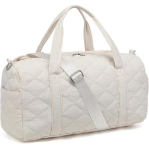 imageBLUBOON Duffle Bag Girls Kids Cute Gym Bag with Shoes Compartment ampamp Wet Separation Waterproof Sports Overnight Travel BagQuilted Beige Diamond Shaped Fabric