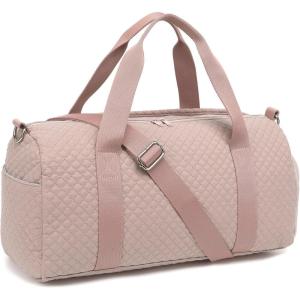 imageBLUBOON Duffle Bag Girls Kids Cute Gym Bag with Shoes Compartment ampamp Wet Separation Waterproof Sports Overnight Travel BagQuilted Pink Small Squares