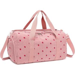 imageBLUBOON Duffle Bag Girls Kids Cute Gym Bag with Shoes Compartment ampamp Wet Separation Waterproof Sports Overnight Travel BagStrawberry Corduroy Pink