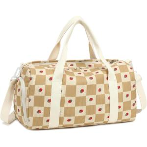 imageBLUBOON Duffle Bag Girls Kids Cute Gym Bag with Shoes Compartment ampamp Wet Separation Waterproof Sports Overnight Travel BagStrawberry corduroy brown white
