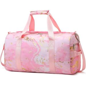 imageBLUBOON Sport Gym Duffle Bag for Women Girls Weekender Overnight Duffel Bag with Shoe Compartment Wet Pocket Marble Pink
