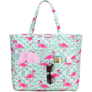 imageBeach Pool Bags Tote for Women Ladies Large Gym Tote Carry On Bag With Wet Compartment for Weekender Travel Waterproof Flamingo Print