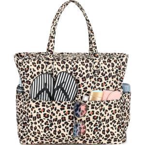imageBeach Pool Bags Tote for Women Ladies Large Gym Tote Carry On Bag With Wet Compartment for Weekender Travel WaterproofB Leopard