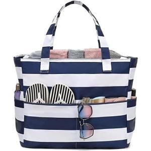 imageBeach Pool Bags Tote for Women Ladies Large Gym Tote Carry On Bag With Wet Compartment for Weekender Travel WaterproofBlue Stripe