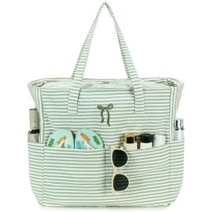 imageBeach Pool Bags Tote for Women Ladies Large Gym Tote Carry On Bag With Wet Compartment for Weekender Travel WaterproofGreen Striped Bow