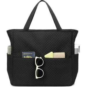 imageBeach Pool Bags Tote for Women Ladies Large Gym Tote Carry On Bag With Wet Compartment for Weekender Travel WaterproofQuilted Black Small Squares