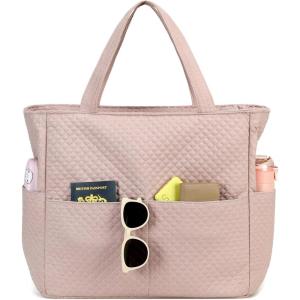 imageBeach Pool Bags Tote for Women Ladies Large Gym Tote Carry On Bag With Wet Compartment for Weekender Travel WaterproofQuilted Pink Small Squaresice Cubes