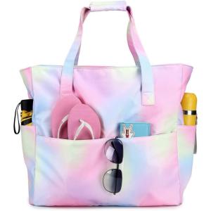 imageBeach Pool Bags Tote for Women Ladies Large Gym Tote Carry On Bag With Wet Compartment for Weekender Travel WaterproofRainbow Pink