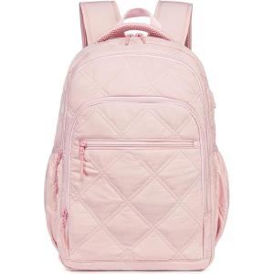 imageBluboon Backpack for Women 156 Inch Laptop Bookbag College School Backpack Girls Schoolbag Compartment Daypack for BusinessA Quilted Pink