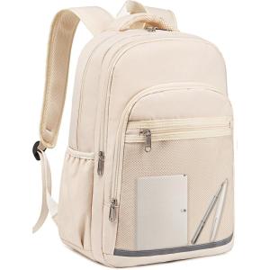 imageBluboon Backpack for Women 156 Inch Laptop Bookbag College School Backpack Girls Schoolbag Compartment Daypack for BusinessSolid Beige