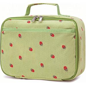 imageBluboon Insulated Lunch Bag for Girls ampamp Boys Corduroy School Lunch Box with Cooler ampamp Organizer Compartments LeakProof Lunch Tote for School Travel Corduroy Strawberries BeigeCorduroy Green strawberry