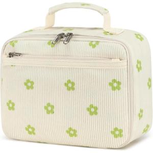 imageBluboon Insulated Lunch Bag for Girls ampamp Boys Corduroy School Lunch Box with Cooler ampamp Organizer Compartments LeakProof Lunch Tote for School Travel Corduroy Strawberries BeigeGreen Floral 95