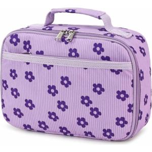 imageBluboon Insulated Lunch Bag for Girls ampamp Boys Corduroy School Lunch Box with Cooler ampamp Organizer Compartments LeakProof Lunch Tote for School Travel Corduroy Strawberries BeigeFlower Purple