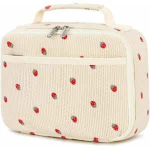 imageBluboon Insulated Lunch Bag for Girls ampamp Boys Corduroy School Lunch Box with Cooler ampamp Organizer Compartments LeakProof Lunch Tote for School Travel Corduroy Strawberries BeigeCorduroy beige strawberry