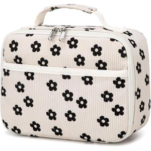 imageBluboon Insulated Lunch Bag for Girls ampamp Boys Corduroy School Lunch Box with Cooler ampamp Organizer Compartments LeakProof Lunch Tote for School Travel Corduroy Strawberries BeigeCorduroy Beige Floral