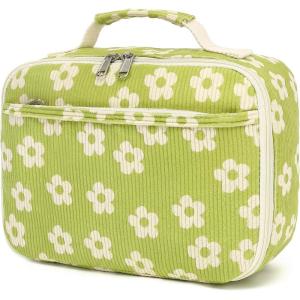 imageBluboon Insulated Lunch Bag for Girls ampamp Boys Corduroy School Lunch Box with Cooler ampamp Organizer Compartments LeakProof Lunch Tote for School Travel Corduroy Strawberries BeigeBeige Flower Green