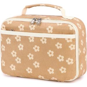 imageBluboon Insulated Lunch Bag for Girls ampamp Boys Corduroy School Lunch Box with Cooler ampamp Organizer Compartments LeakProof Lunch Tote for School Travel Corduroy Strawberries BeigeBeige Floral 95