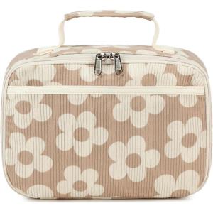 imageBluboon Insulated Lunch Bag for Girls ampamp Boys Corduroy School Lunch Box with Cooler ampamp Organizer Compartments LeakProof Lunch Tote for School Travel Corduroy Strawberries BeigeFlower brown background