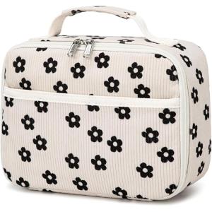 imageBluboon Kids Girls Lunch Bag Insulated Lunch Box for school Corduroy Lunch Cooler Organizer School Kids Lunch ToteCorduroy Beige Floral