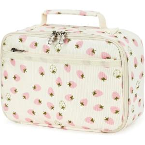 imageBluboon Kids Girls Lunch Bag Insulated Lunch Box for school Corduroy Lunch Cooler Organizer School Kids Lunch ToteCorduroy Pink  white strawberry