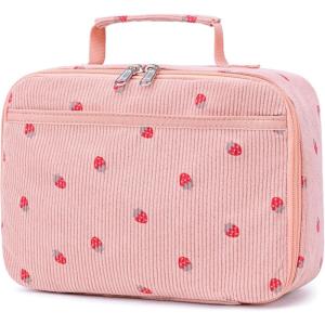 imageBluboon Kids Girls Lunch Bag Insulated Lunch Box for school Corduroy Lunch Cooler Organizer School Kids Lunch ToteCorduroy Pink Strawberry