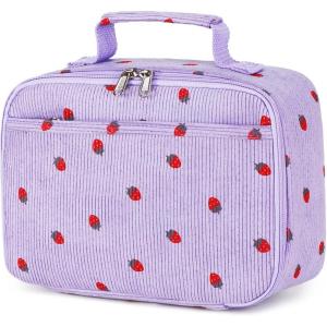 imageBluboon Kids Girls Lunch Bag Insulated Lunch Box for school Corduroy Lunch Cooler Organizer School Kids Lunch ToteCorduroy Purple Strawberry