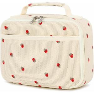 imageBluboon Kids Girls Lunch Bag Insulated Lunch Box for school Corduroy Lunch Cooler Organizer School Kids Lunch ToteCorduroy beige strawberry