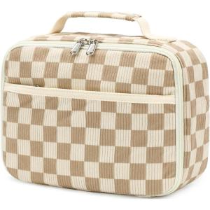 imageBluboon Kids Girls Lunch Bag Insulated Lunch Box for school Corduroy Lunch Cooler Organizer School Kids Lunch ToteCorduroy checkered brown