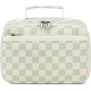 imageBluboon Kids Girls Lunch Bag Insulated Lunch Box for school Corduroy Lunch Cooler Organizer School Kids Lunch ToteGreen White Checked