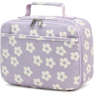 imageBluboon Kids Girls Lunch Bag Insulated Lunch Box for school Corduroy Lunch Cooler Organizer School Kids Lunch TotePurple flower 95
